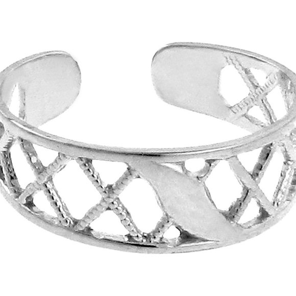 14K Solid Gold Cross Hatch Toe Ring - Knuckle, thumb - Yellow, White Gold